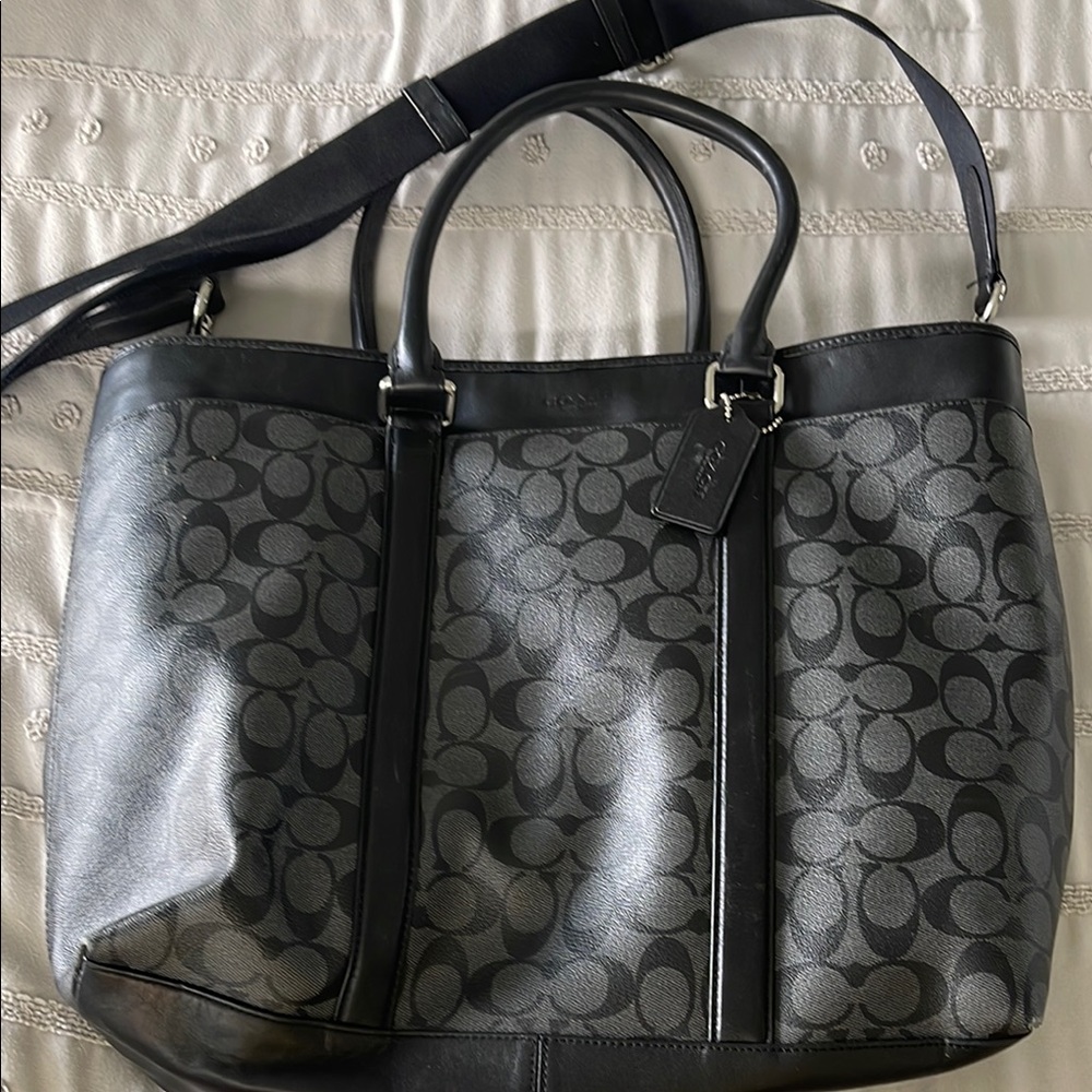Coach Signature Black Gray Laptop Work Tote